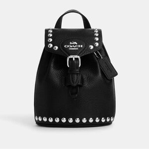 NWT Coach CM041 Amelia Backpack Rivets Leather  Convertible in silver/black